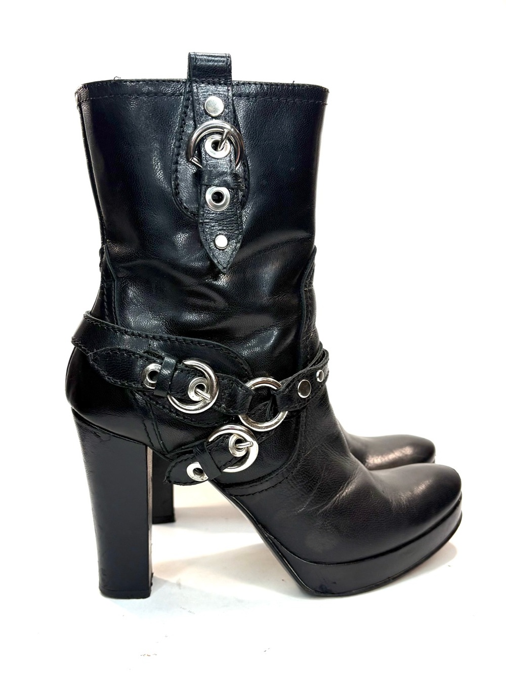Arnold Churgin Black Leather High-Heel Platform Ankle Boots | 37